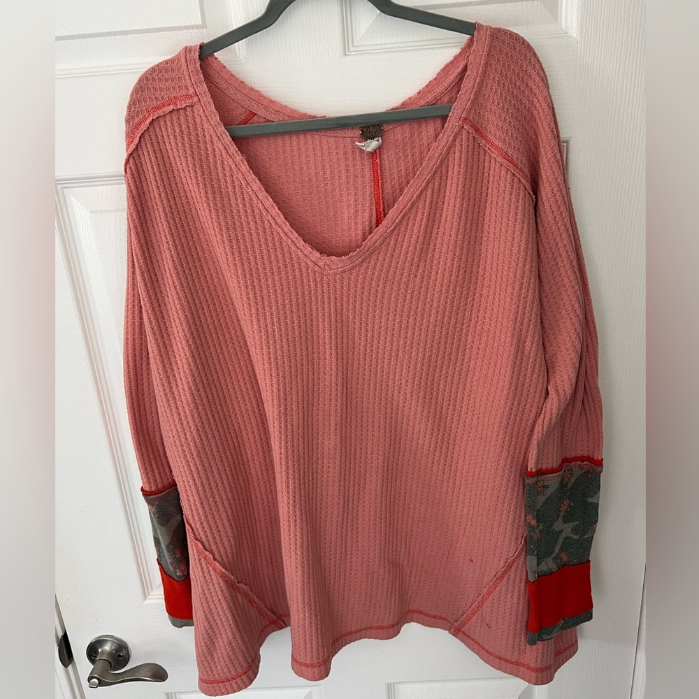 Free People Pink and Red Tunic Top